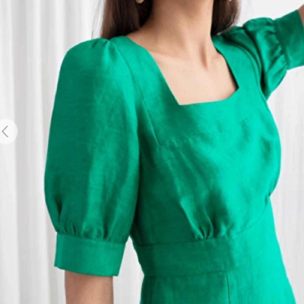&Other Stories Linen Blend Puff Sleeve Dress